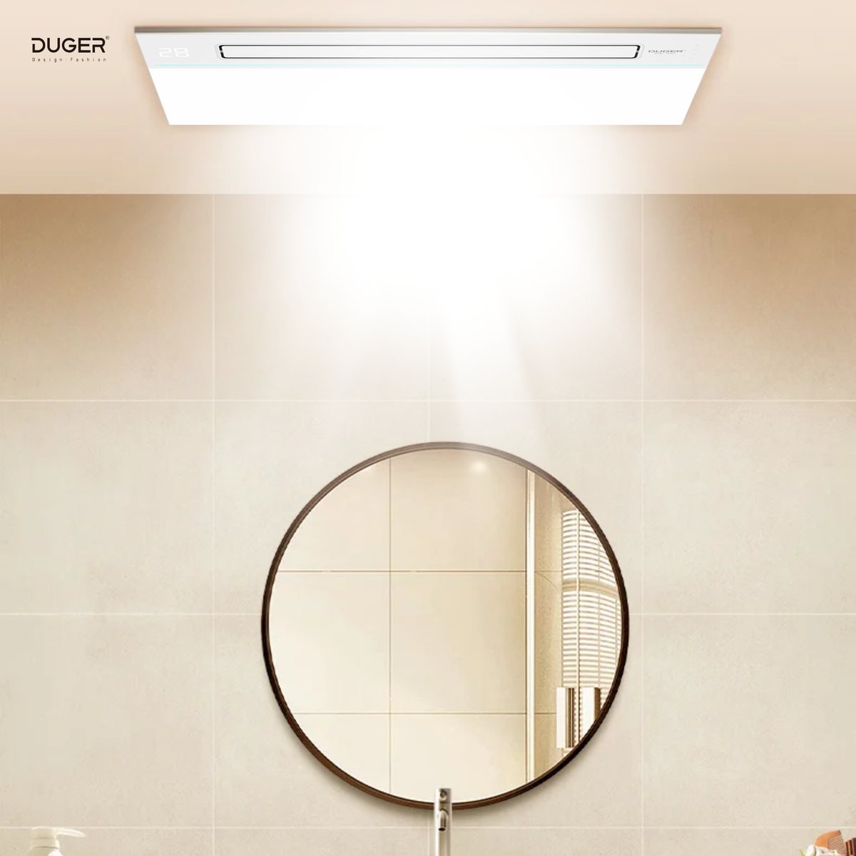 Duger S3 Plus toả ánh sáng trắng xuống gương tròn trong phòng tắm